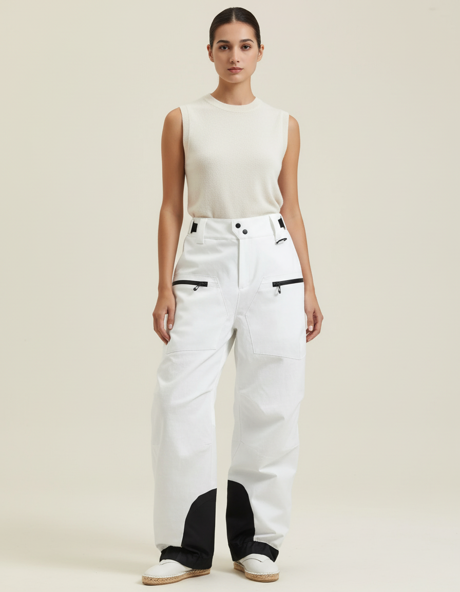 Pantalon Baggy Blanc Ample Zippé Sport Femme - Polyester