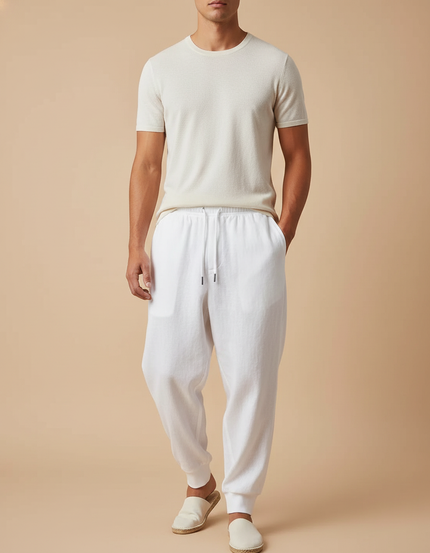 Pantalon Baggy Blanc Lin Ample Décontracté Homme