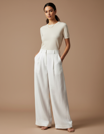 Pantalon Baggy Blanc Lin Ample Plissé Femme
