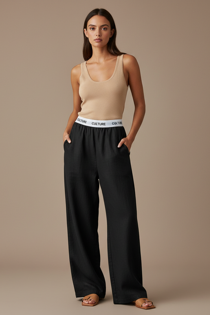 Pantalon Baggy Noir Ample Confortable CULTURE Femme - Lin