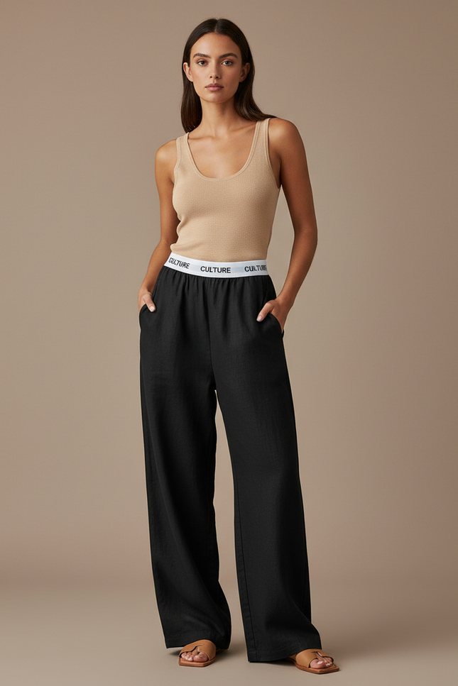 Pantalon Baggy Noir Ample Confortable CULTURE Femme - Lin
