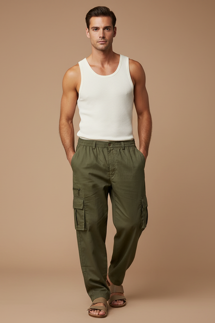 Pantalon Baggy Kaki Cargo Ample Coton Homme