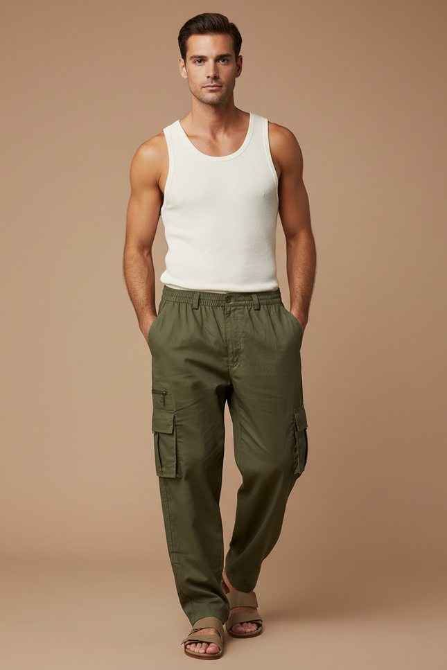 Pantalon Baggy Kaki Cargo Ample Coton Homme