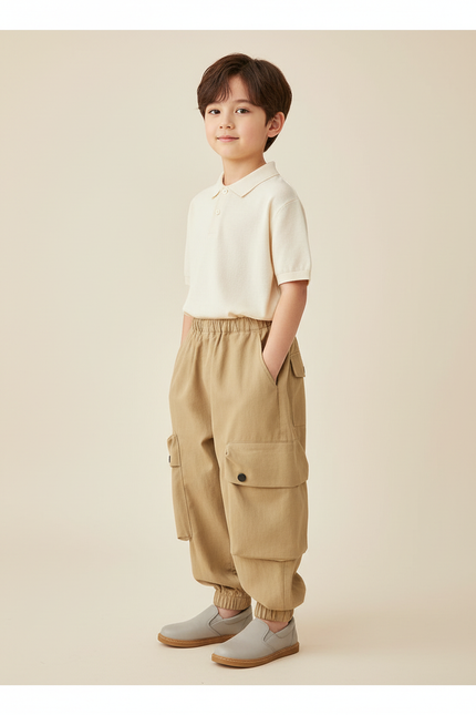 Pantalon Baggy Beige Cargo Ample Décontracté Garçon - Toile