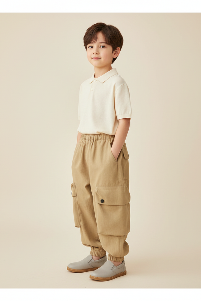 Pantalon Baggy Beige Cargo Ample Décontracté Garçon - Toile
