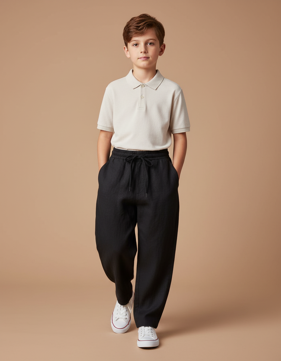 Pantalon Baggy Noir Lin Ample Décontracté Garçon