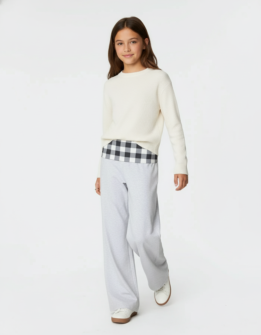 Pantalon Baggy Gris Clair Ample Décontracté Confortable Fille - Molleton
