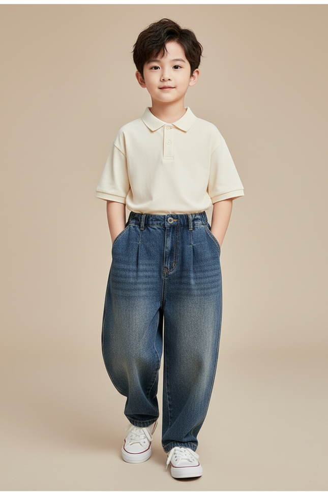 Pantalon Baggy Denim Ample Décontracté Enfant Bleu - Jean