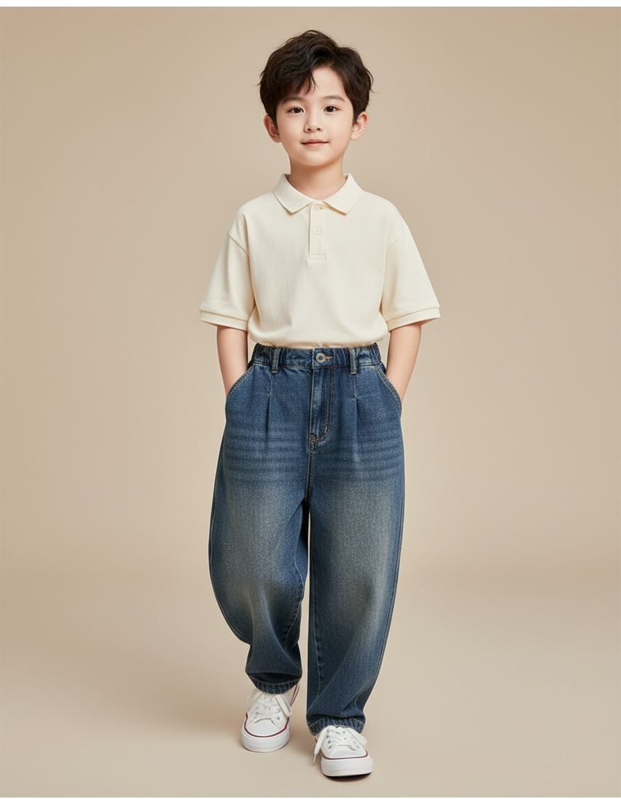 Pantalon Baggy Denim Ample Décontracté Enfant Bleu - Jean