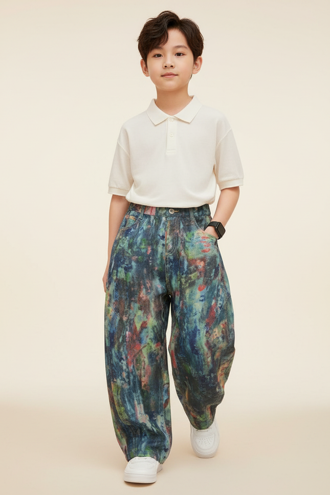 Pantalon Baggy Peinture Colorée Denim Ample Enfant - Multicolore Jean