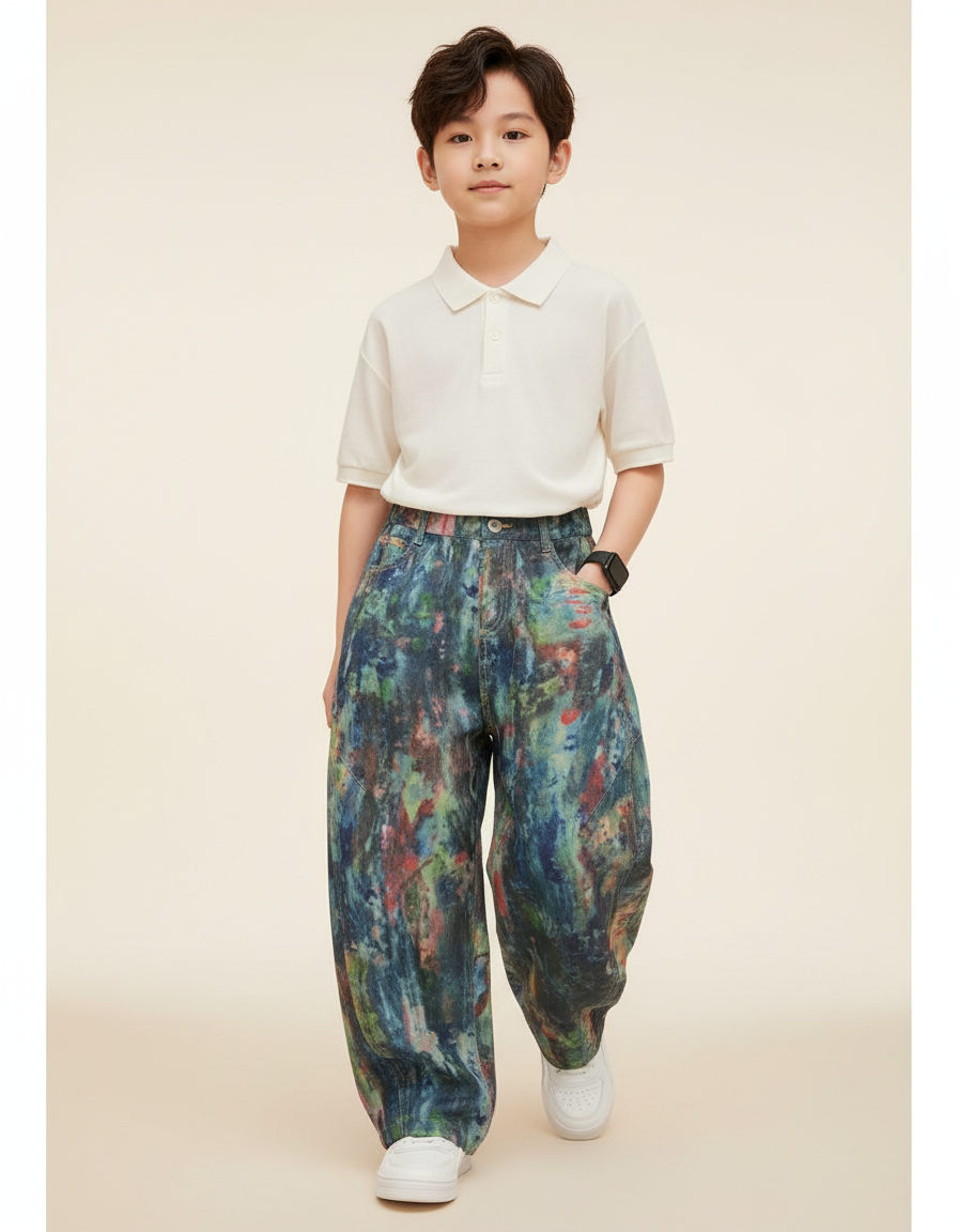 Pantalon Baggy Peinture Colorée Denim Ample Enfant - Multicolore Jean