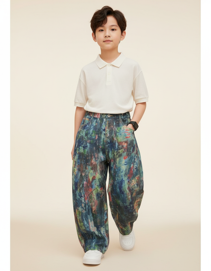 Pantalon Baggy Peinture Colorée Denim Ample Enfant - Multicolore Jean