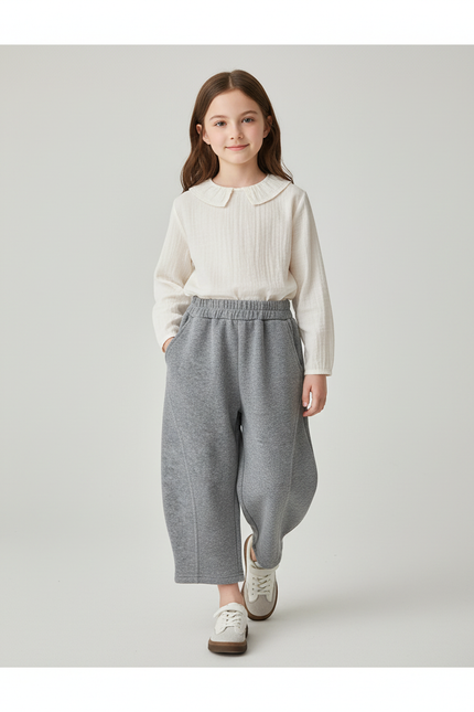 Pantalon Baggy Gris Ample Molletonné Chaud Enfant