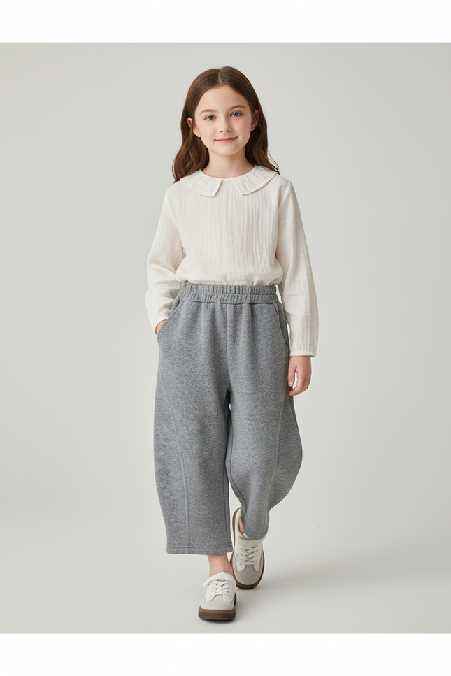 Pantalon Baggy Gris Ample Molletonné Chaud Enfant