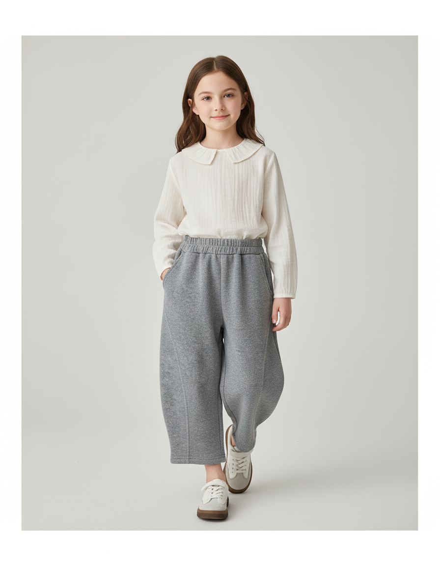 Pantalon Baggy Gris Ample Molletonné Chaud Enfant