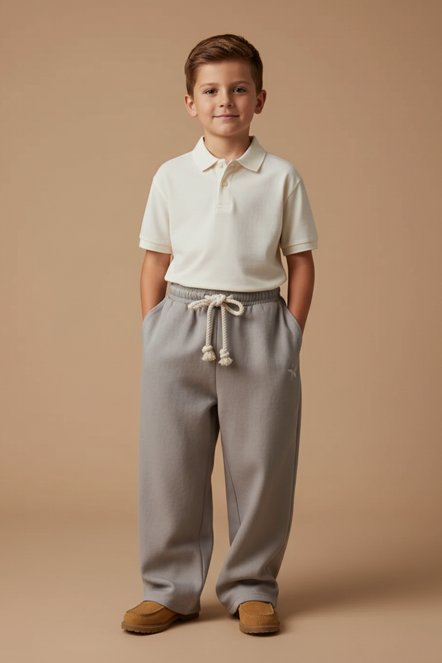 Pantalon Baggy Gris Cordon Molleton Ample Garçon