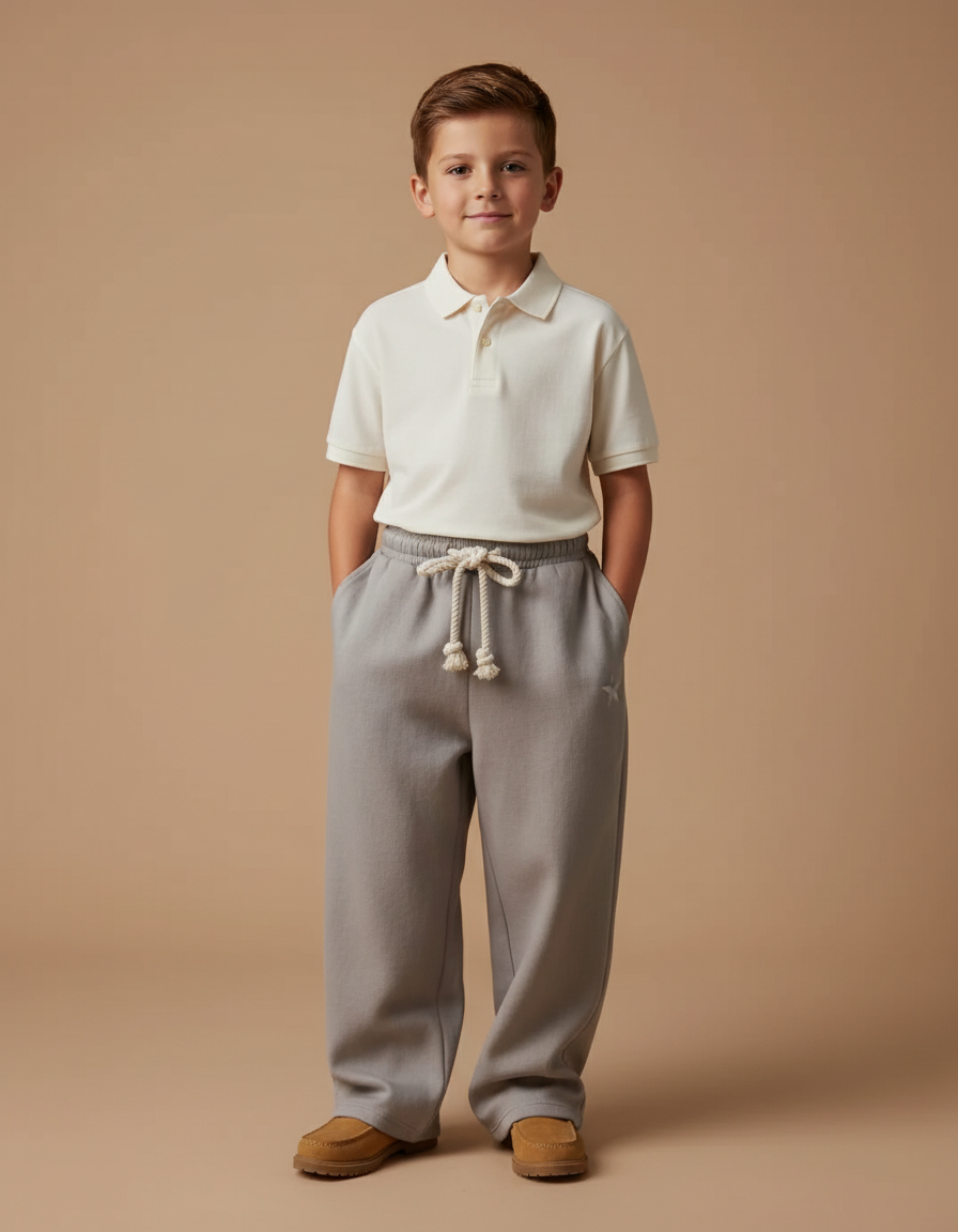 Pantalon Baggy Gris Cordon Molleton Ample Garçon