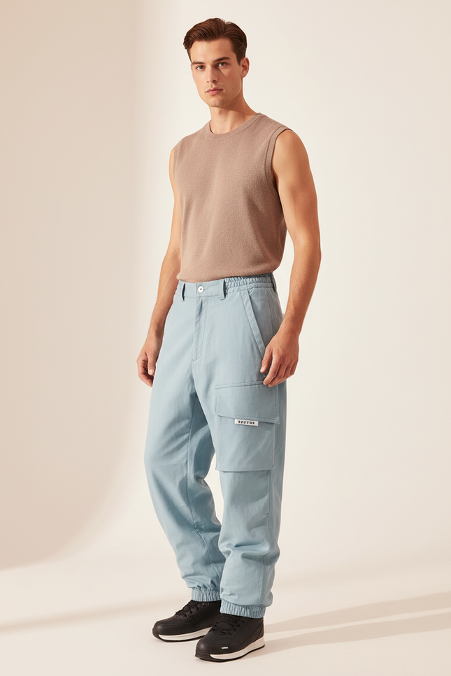 Pantalon Baggy Bleu Ciel Cargo Ample Homme - Toile