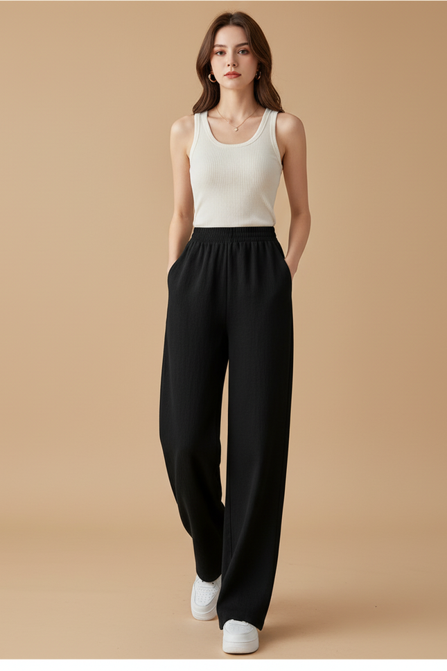 Pantalon Baggy Noir Ample Fluide Décontracté Femme - Viscose