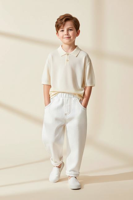 Pantalon Baggy Blanc Ample Coton Casual Enfant - Jean