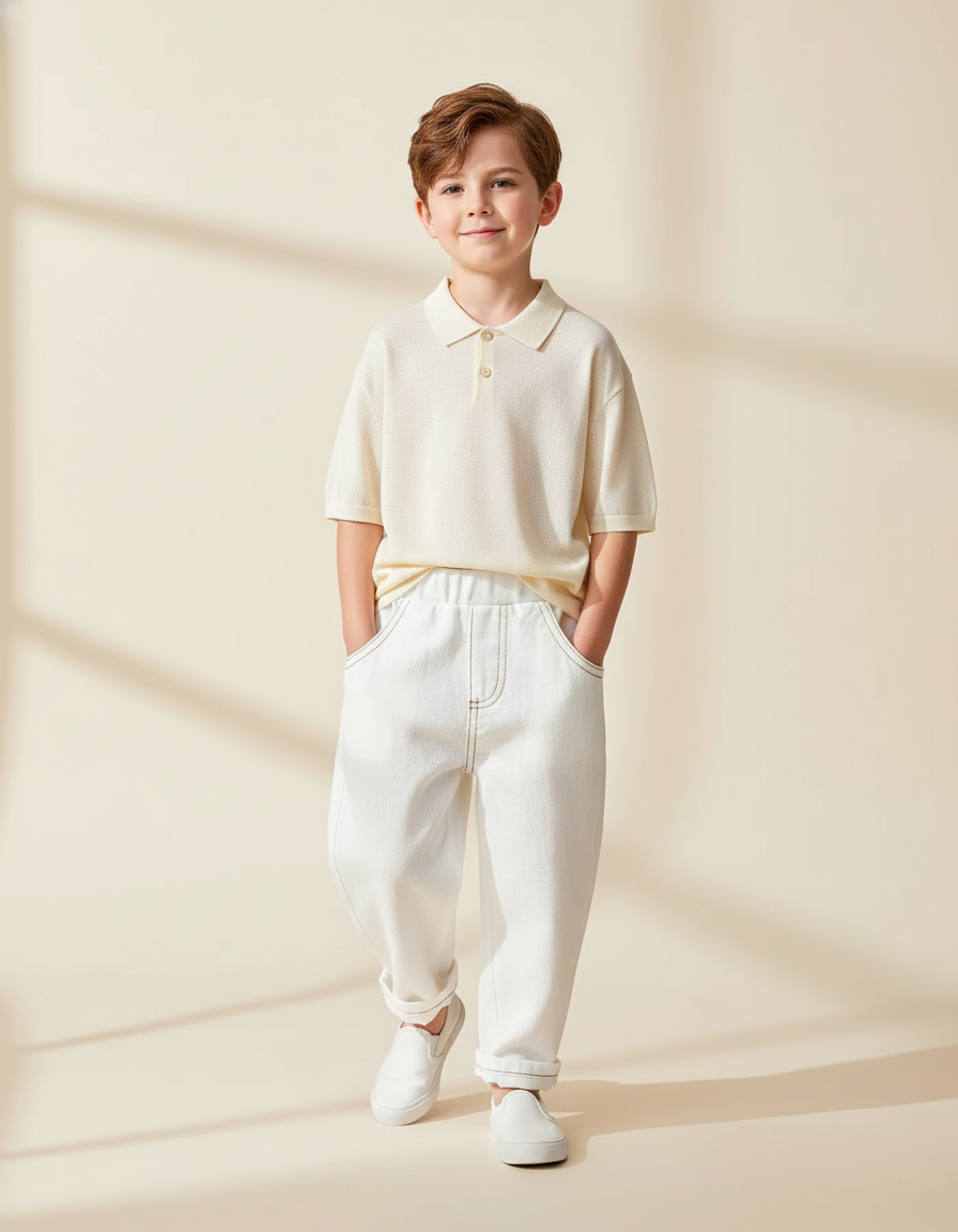 Pantalon Baggy Blanc Ample Coton Casual Enfant - Jean