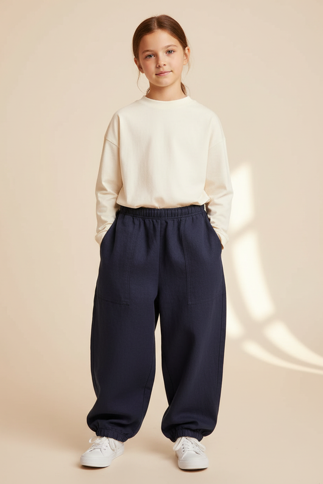 Pantalon Baggy Bleu Marine Ample Décontracté Enfant - Molleton