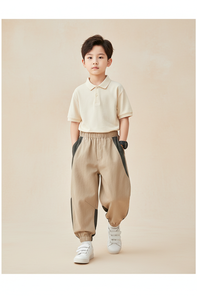 Pantalon Baggy Beige Noir Ample Coton Casual Enfant