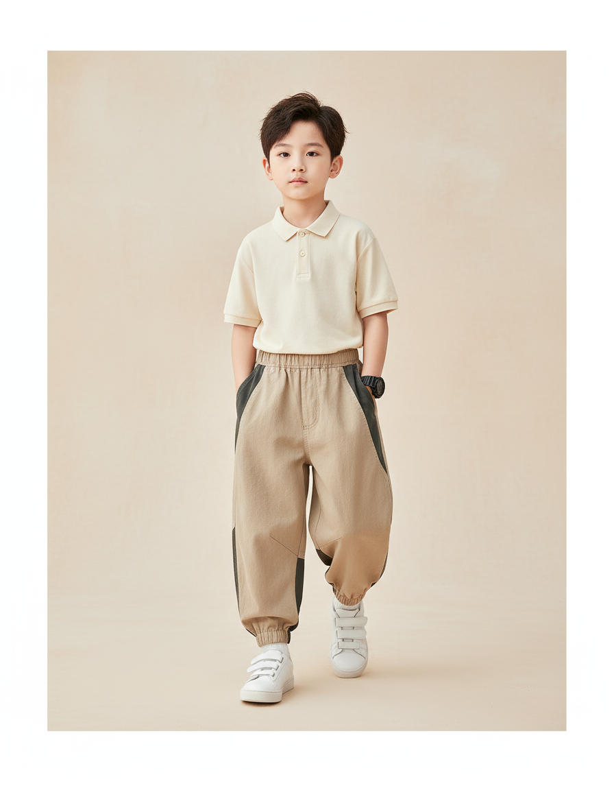 Pantalon Baggy Beige Noir Ample Coton Casual Enfant