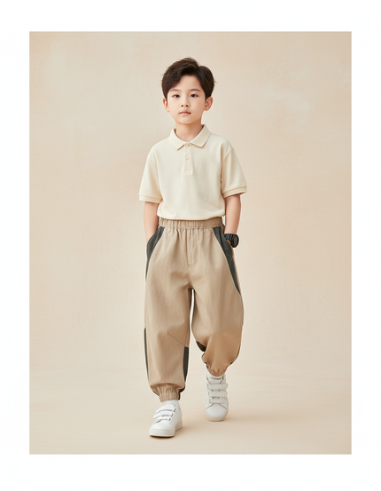 Pantalon Baggy Beige Noir Ample Coton Casual Enfant