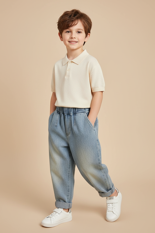 Pantalon Baggy Jean Bleu Clair Ample Décontracté Enfant