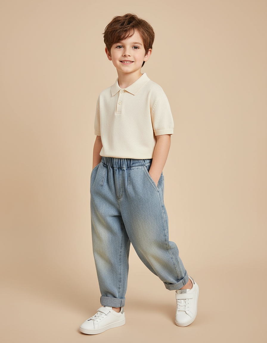 Pantalon Baggy Jean Bleu Clair Ample Décontracté Enfant