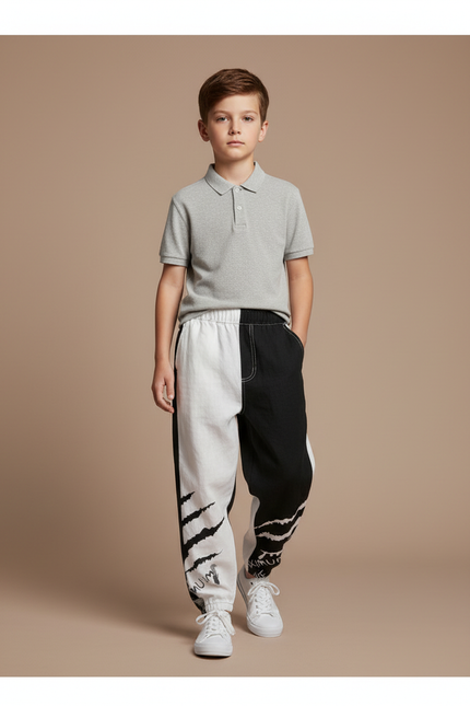 Pantalon Baggy Bicolore Imprimé Griffe Streetwear Garçon - Multicolore Molleton