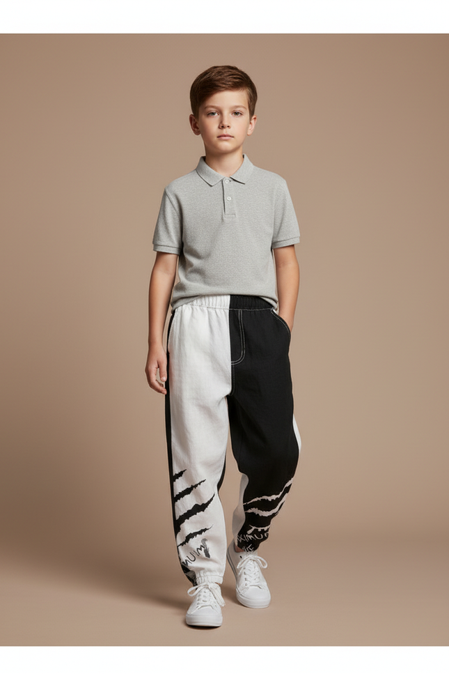 Pantalon Baggy Bicolore Imprimé Griffe Streetwear Garçon - Multicolore Molleton