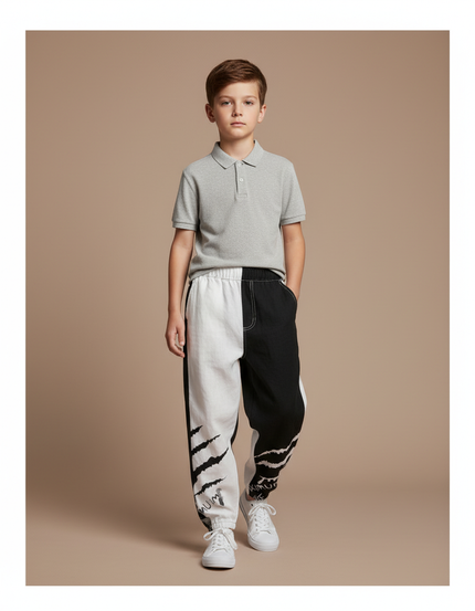 Pantalon Baggy Bicolore Imprimé Griffe Streetwear Garçon - Multicolore Molleton