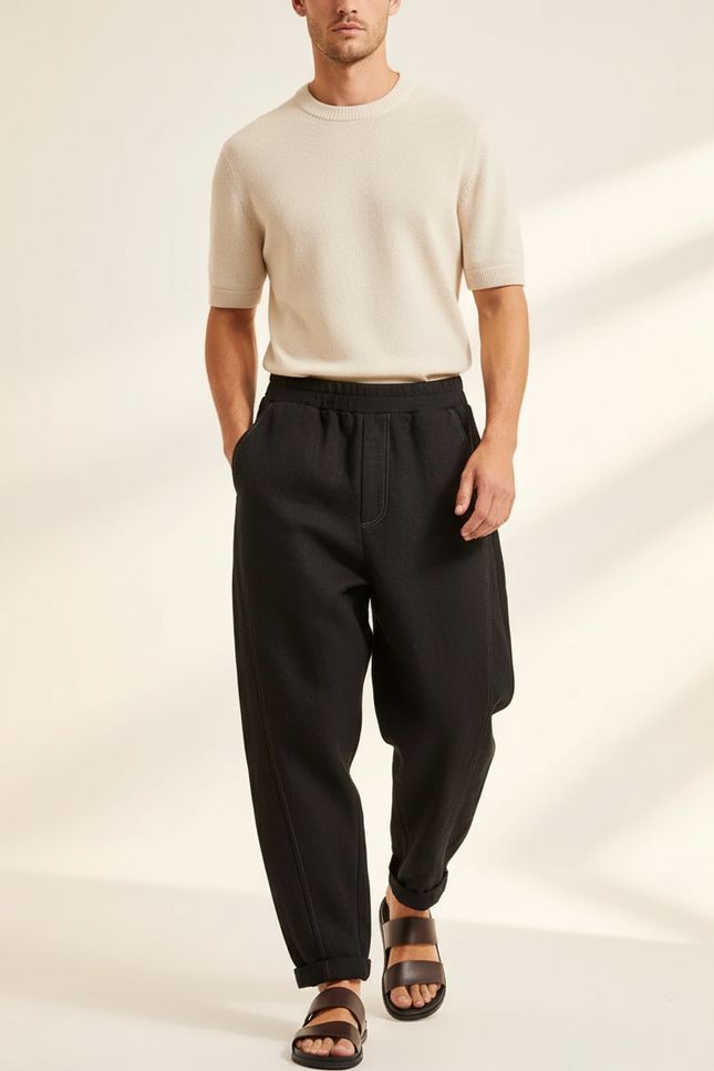 Pantalon Baggy Noir Ample Coton Élégant Homme