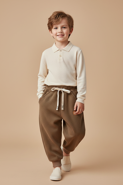 Pantalon Baggy Marron Molletonné Confortable Enfant