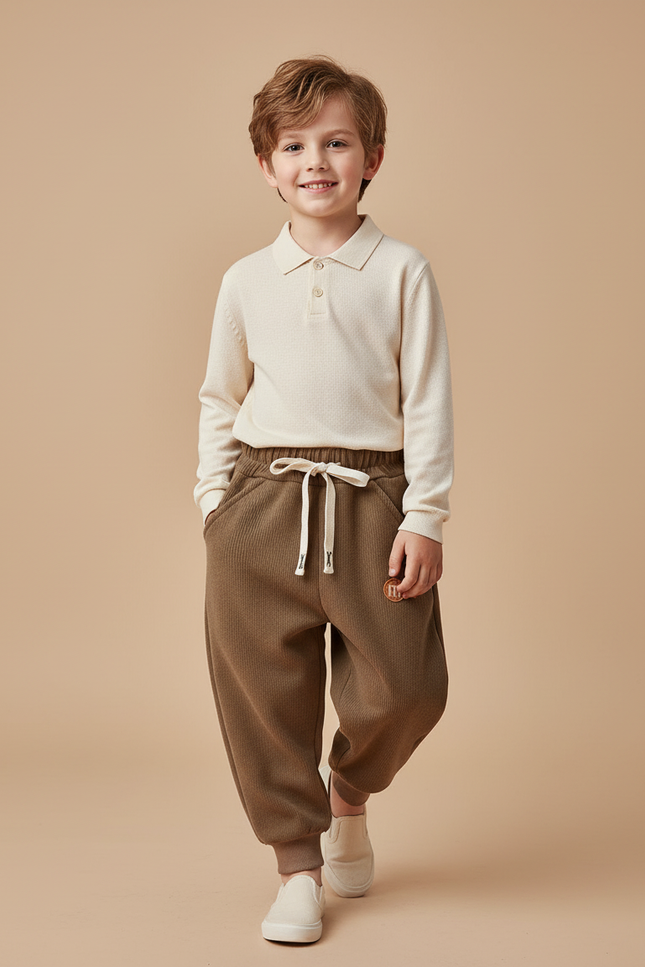 Pantalon Baggy Marron Molletonné Confortable Enfant