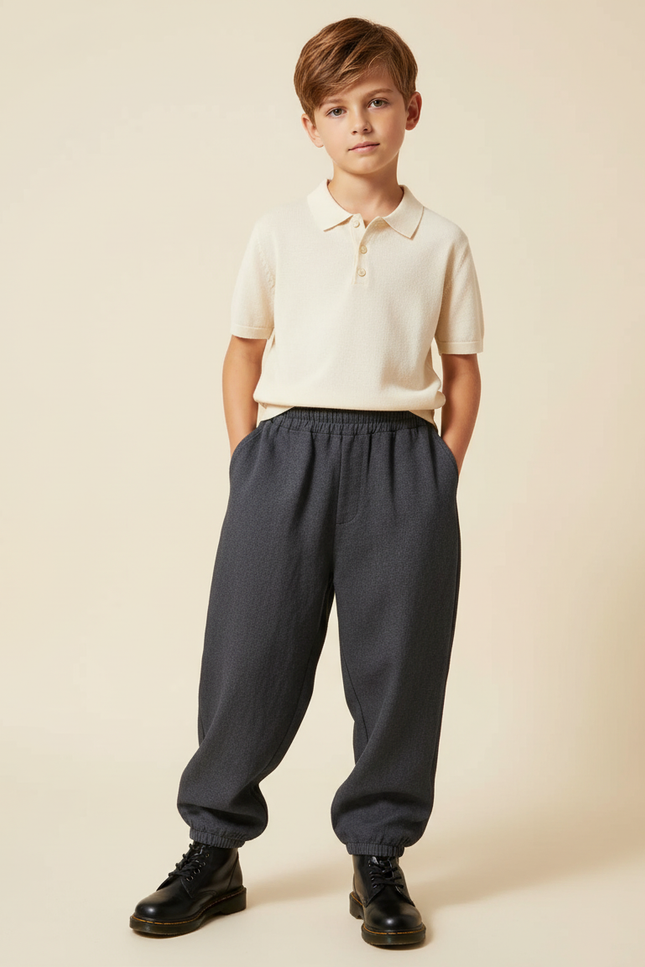 Pantalon Baggy Gris Foncé Ample Élastique Enfant - Laine