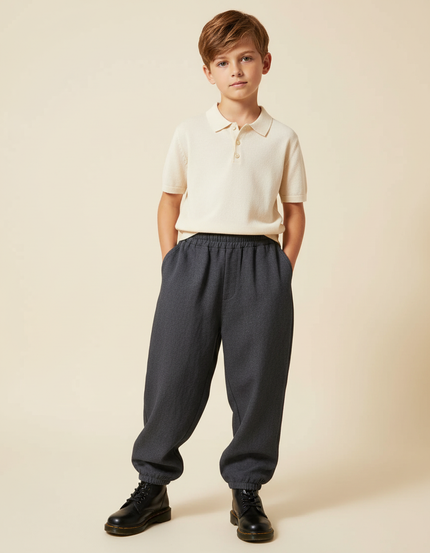 Pantalon Baggy Gris Foncé Ample Élastique Enfant - Laine