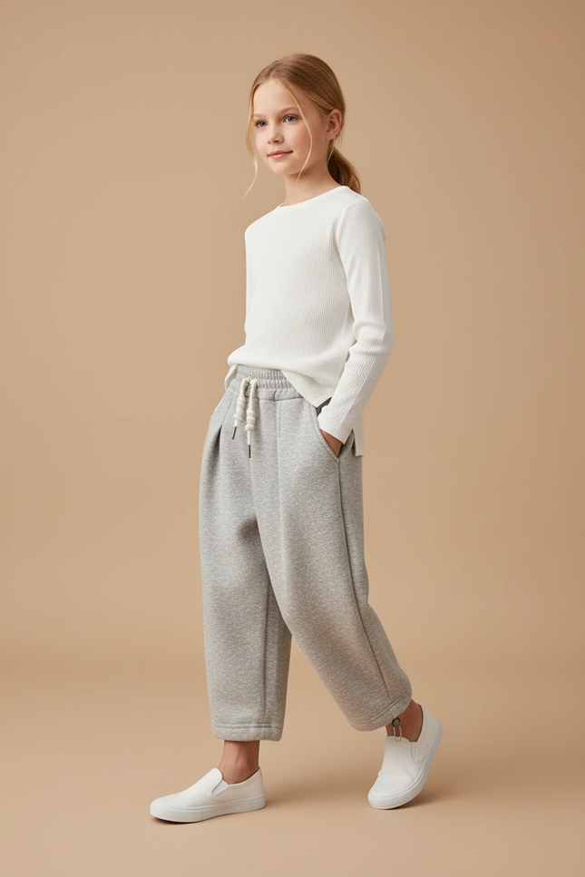 Pantalon Baggy Gris Ample Molleton Cordon Enfant