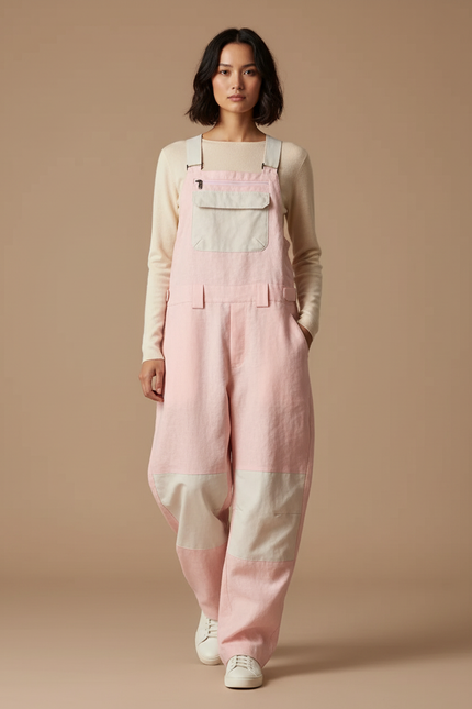 Pantalon Baggy Rose Bicolore Ample Coton Femme
