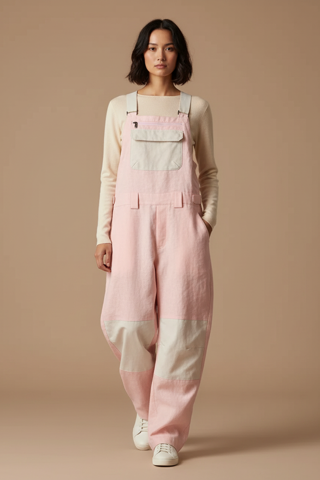 Pantalon Baggy Rose Bicolore Ample Coton Femme
