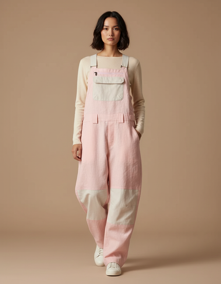 Pantalon Baggy Rose Bicolore Ample Coton Femme