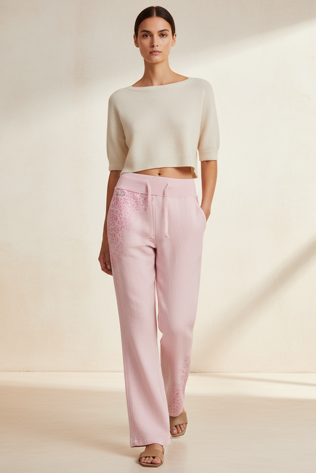 Pantalon Baggy Rose Léopard Ample Cordon Décontracté Femme - Molleton