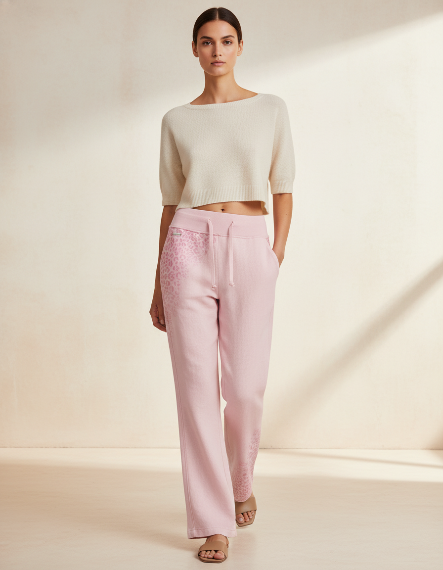 Pantalon Baggy Rose Léopard Ample Cordon Décontracté Femme - Molleton