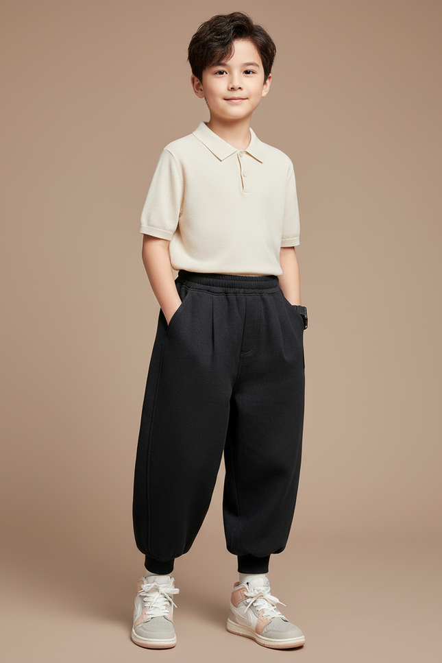 Pantalon Baggy Noir Ample Molleton Garçon Confortable
