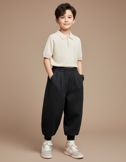 Pantalon Baggy Noir Ample Molleton Garçon Confortable