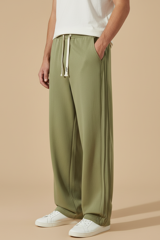 Pantalon Baggy Vert Olive Coton Uni Ample Décontracté Homme - Molleton