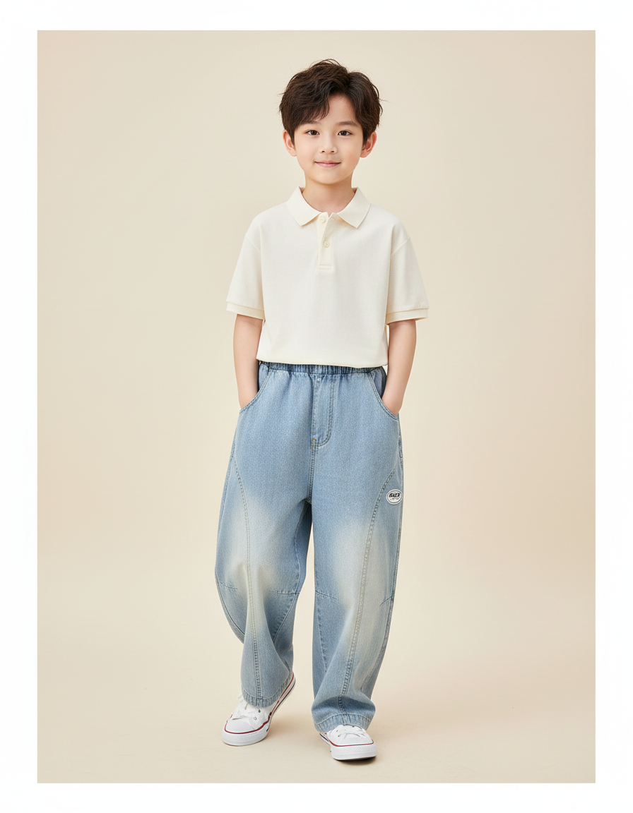 Pantalon Baggy Denim Bleu Ample Enfant Lavé - Jean