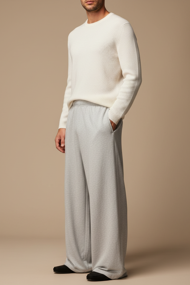 Pantalon Baggy Gris Clair Ample Décontracté Molletonné Homme